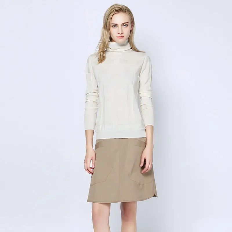Women Wool Sweater 100%Merino Wool Turtleneck Pullovers Plaid Knitted Sweaters For Women 2018 Fall Winter Knitwwear