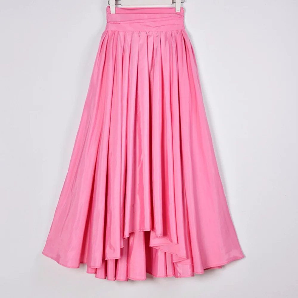 Весна плюс размер 5XL розовый черный атлас шифон Мода с высокой талией Асимметричные плиссированные складки тонкие женские макси длинные юбки женские