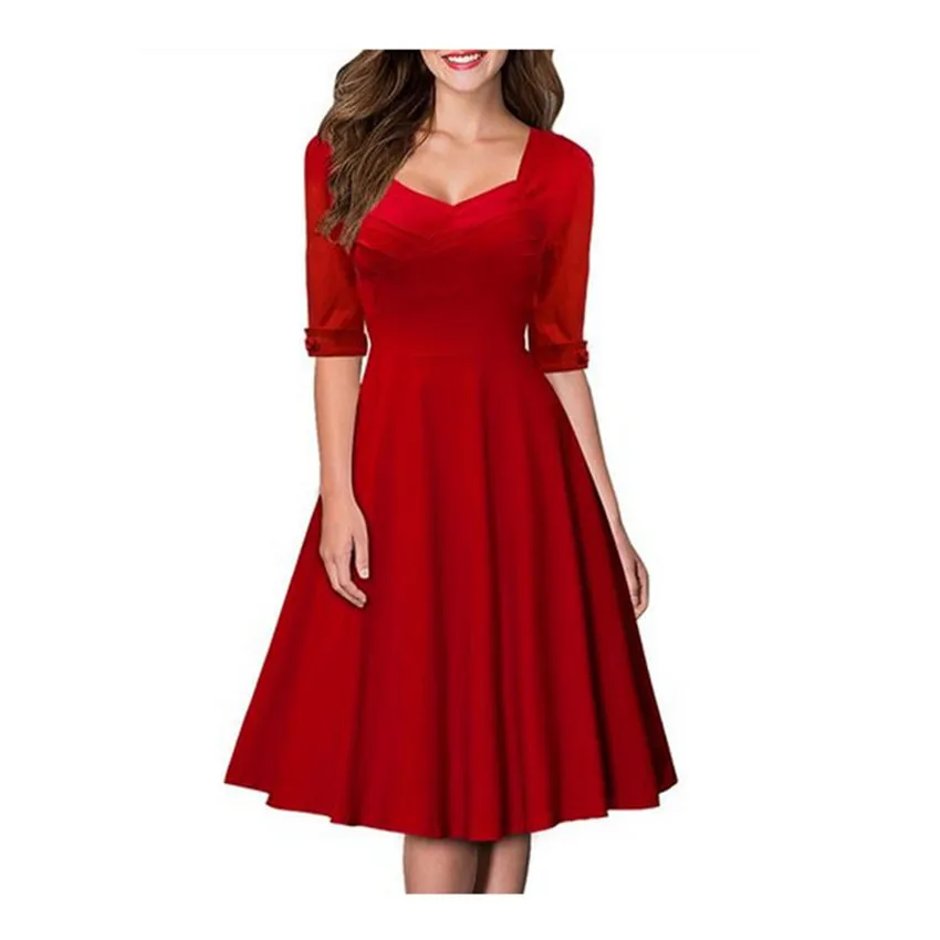 2018 Sexy Solid Red Black Party Dress Half Sleeve V Neck Vestidos ...