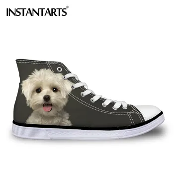 

INSTANTARTS Kids High Top Canvas Shoes 3D Cute Animal Bichon Frise Dog Pring Children Sneakers Shoes Walking Canvas Shoes Boys
