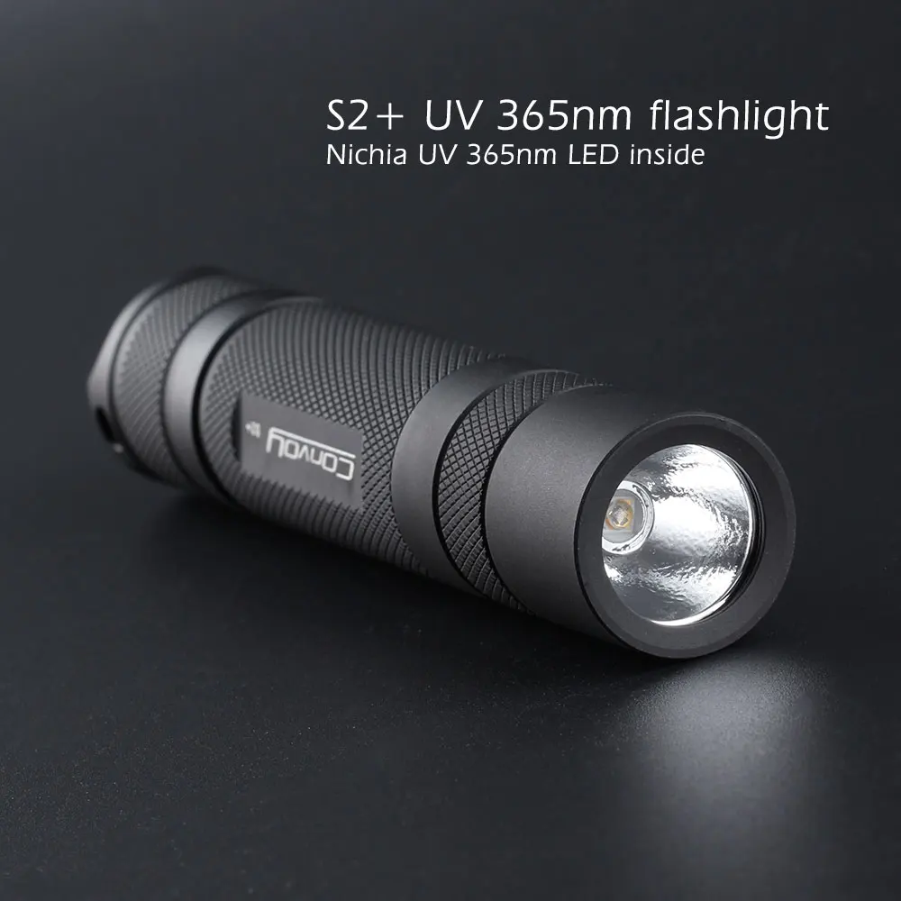 Convoy S2+ black UV 365nm led flashlight ,nichia 365UV in side ,OP