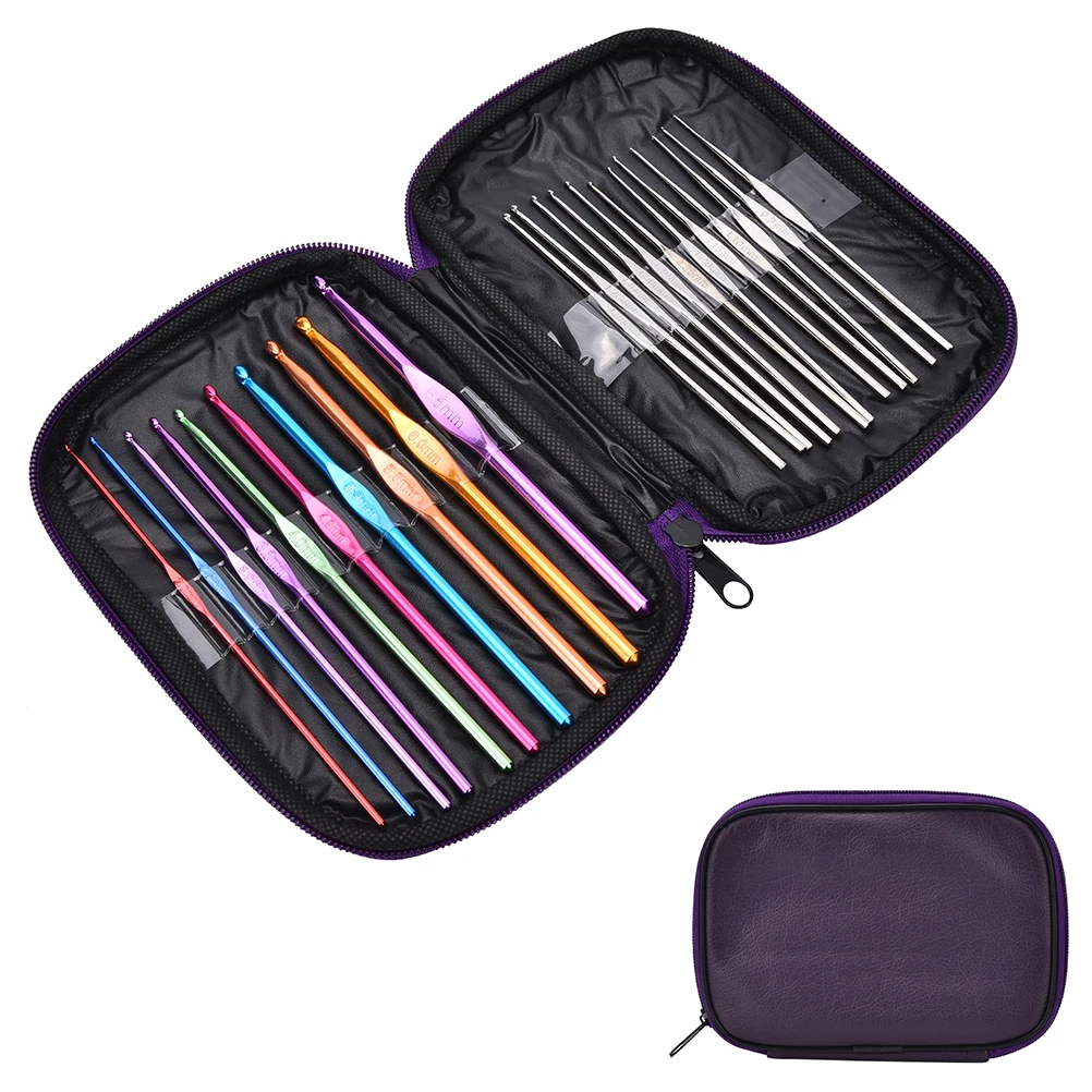 

Needles Crochet Hooks Multi Color Stainless Steel Knitting Needles Tools With Case For Handle Weave Craft Tools 22 Pcs