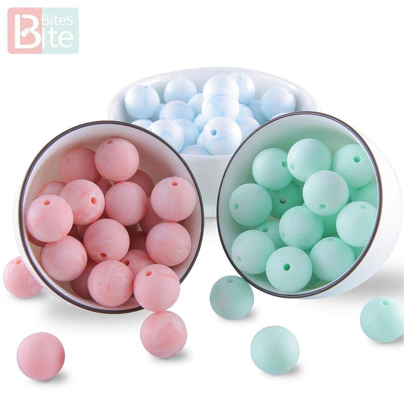 

Bite Bites 50pc Marble Silicone Bead Teething Food Grade Silicone Round Beads BPA Free Chews Baby Products Making Baby Teether