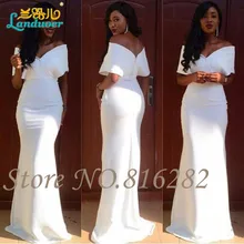 Heißer Verkauf Abendkleider V-ausschnitt Flügelärmeln Halb Meerjungfrau elegante Bodenlangen Abendkleider Backless Satin White Robe De Soiree