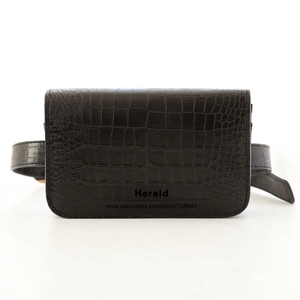 Herald Fashion Women Waist Belt Bag Crocodile PU Leather Belt Pack Waist Bag Small Women Bag Travel Bag Waist Pack Bolsas(1)
