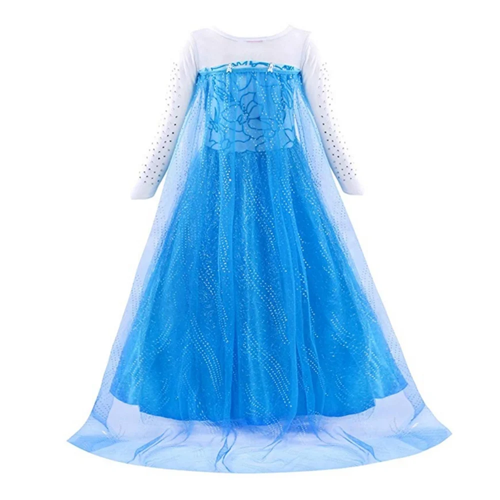 Платье Эльзы; одежда с длинными рукавами; костюм принцессы Снежной Королевы для девочек; Детский карнавальный костюм на Хэллоуин; вечерние платья принцессы с волосами