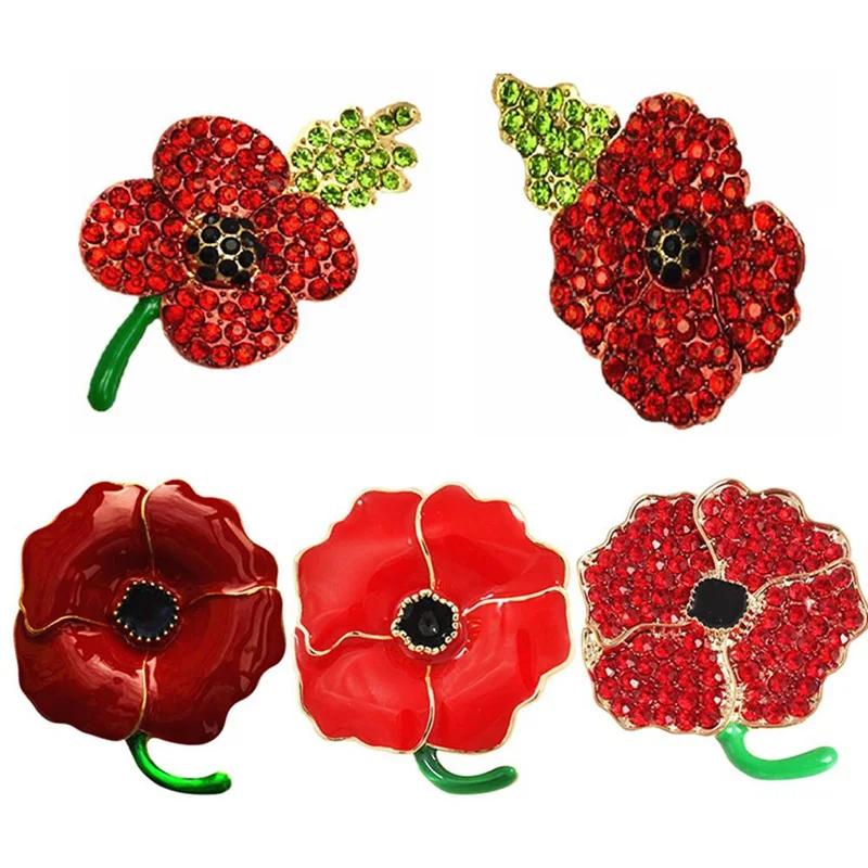 Women Men Enamel Brooch Red Poppy Flower Lapel Pin Brooches Pins Gifts