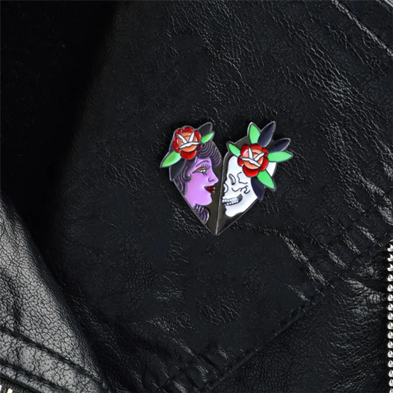 

1 set metal fashion jewelry accessories metal rose skull enamel brooch badge pin button on cute badge