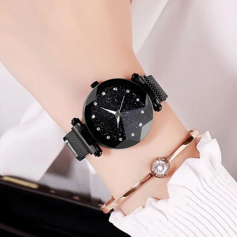 Лидер продаж для amazon Фиолетовый алмазный Магнитный relojes de mujer Дамские женские наручный браслет, ремешок - Цвет: black