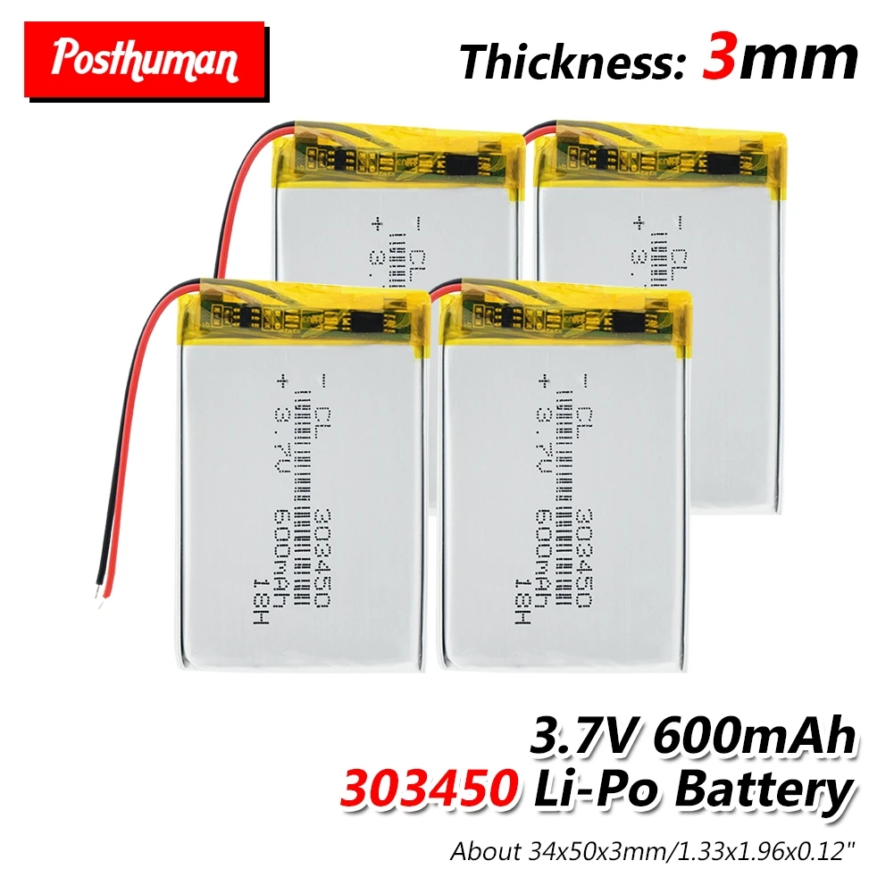 Перезаряжаемая батарея 3,7 V 600mAh 303450 литий-полимерная литий-ионная батарея Lipo cells для MP3 MP4 gps электрическая игрушка BT гарнитура