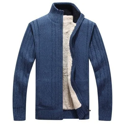 Мужской зимний толстый свитер из искусственного меха, мужской однотонный приталенный свитер из искусственной шерсти, пальто, верхняя одежда M-3XL - Цвет: Синий