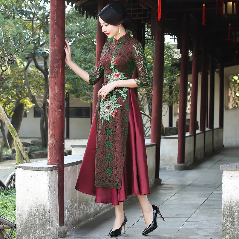 Здесь продается  2018 summer vietnamese aodai vietnam cheongsam folk style more feminine dress for women Traditional Clothing Floral ao dai  Одежда и аксессуары