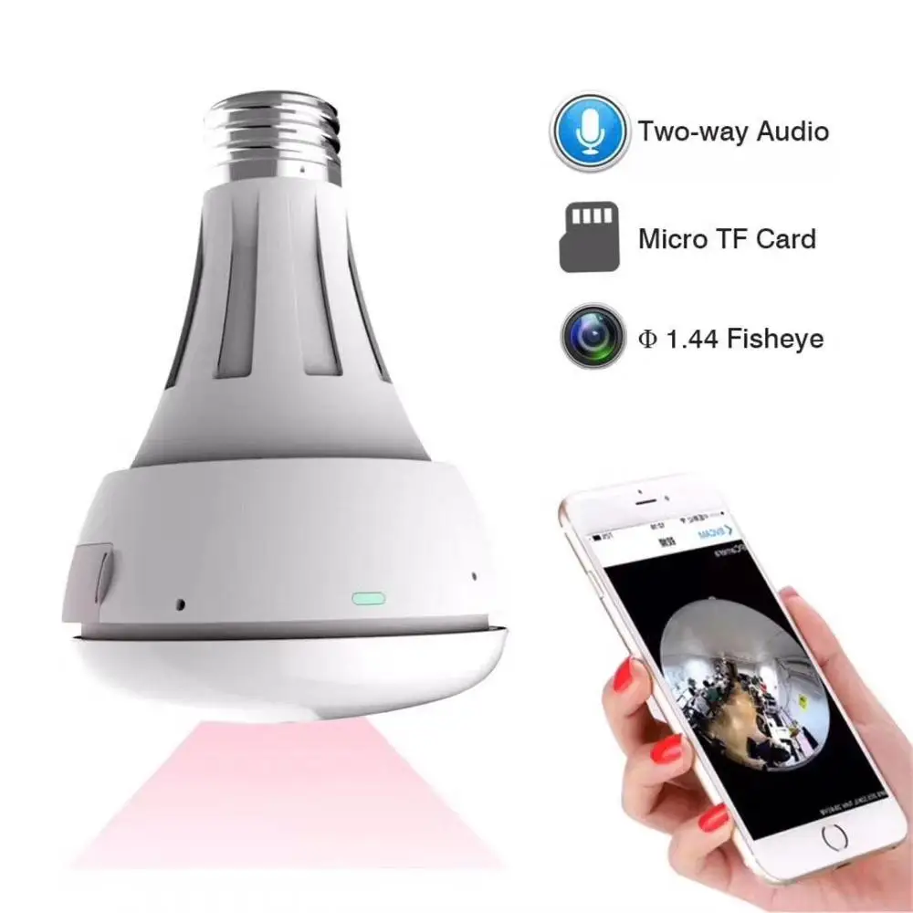 

360 Degree LED Light 3MP Wireless Panoramic Home Security Security WiFi CCTV Fisheye Bulb Lamp IP Camera Two Ways Audio