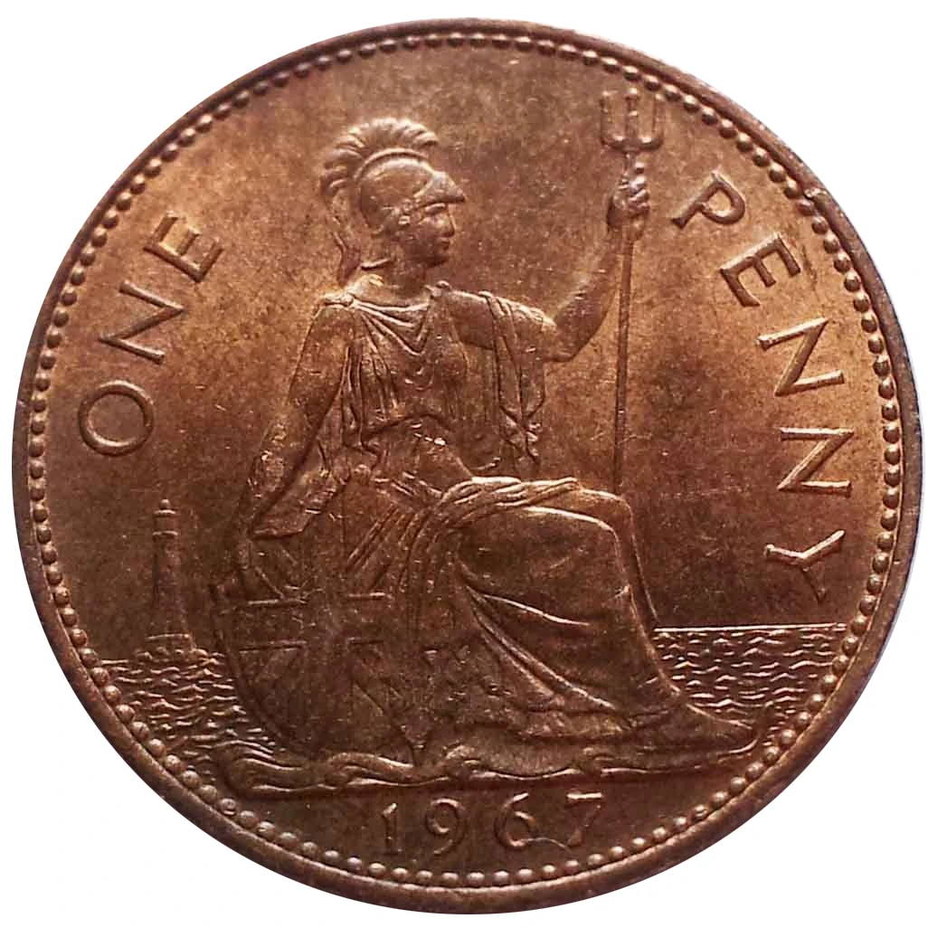 

ONE PENNY 1967 ELIZABETH II BRITISH COIN UK ENGLAND 31mm original world coins collectibles