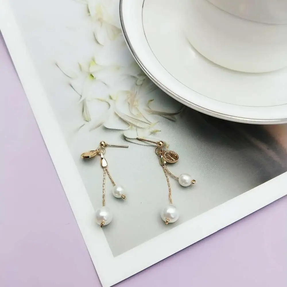 

TRENDY WOMEN EARRINGS GOLD COLOR PLATING GOOD QUALITY SIMULATED-PEARL COIN PENDANT EARRING