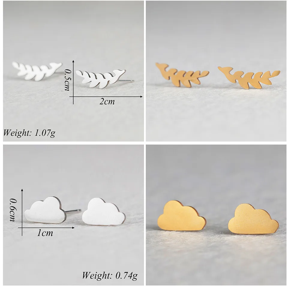 Милые серебряные золотые серьги-гвоздики из нержавеющей стали в виде животного облака кота для женщин, корейские минималистичные серьги, ювелирные аксессуары