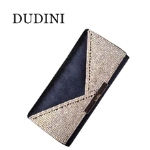 DUDINI Luxus Voller Kristall Mode Frauen Handtasche Für Party Umschlag Design Schwarz Damen Lange Norble Geldbörse Brieftasche