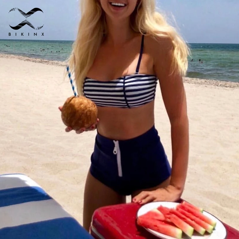 Bikinx полосатый микро бикини 2019 бандо Купальник push up sexy женский купальник молния