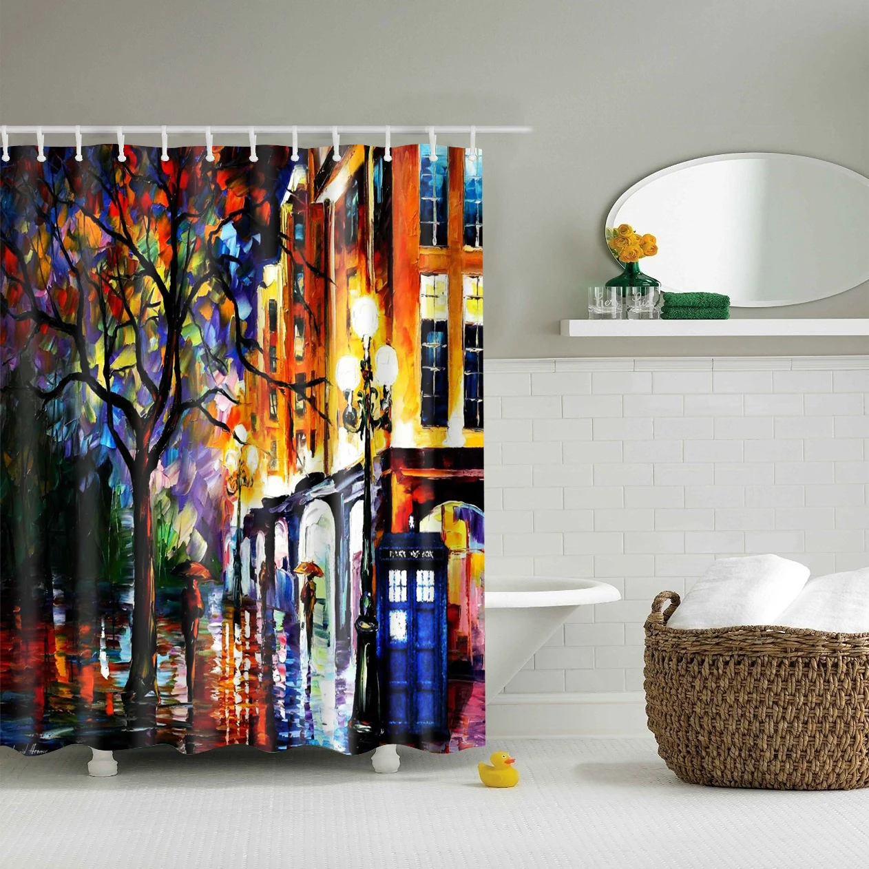 Oil painting print Shower Curtain Long 180x200cm Waterproof polyester blackout 3D print Bath curtain for bathroom curtain - Цвет: B