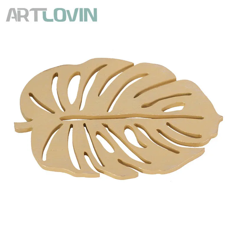 

2pcs/set Creative Gold Wooden Coaster Placemats Gold Leaf Shape Coasters Coffee Cup Mat Tea Pad Dining Fashion Wood Decor