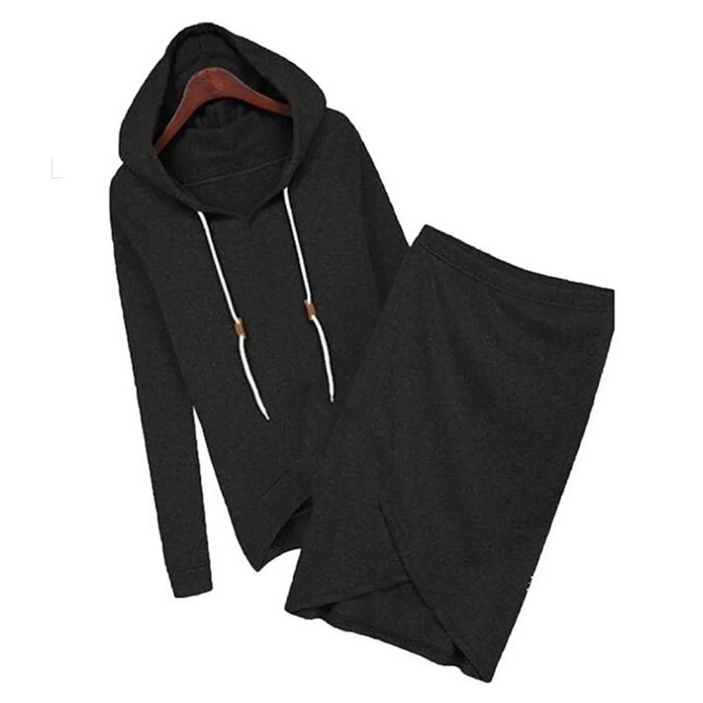 

News Hots Autumn-summer Women Casual Hoodies Top + Irregular Skirts Suit Black Grey 2-COLORS Plus Size XXL 2019 SURETIMES
