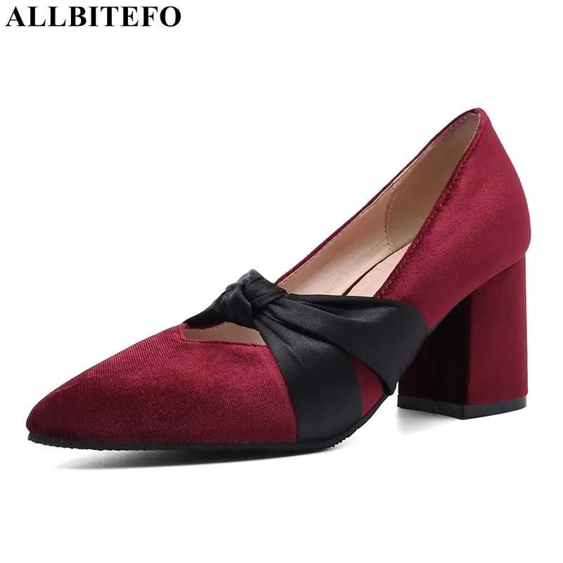 

ALLBITEFO large size:33-43 flock pointed toesexy high heels party women shoes retro women high heel shoes office ladies shoes