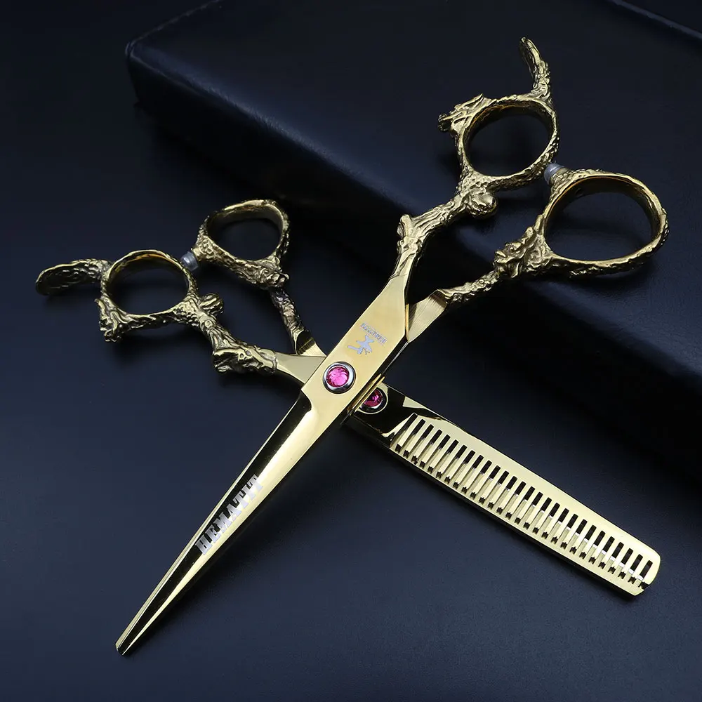 Professional 6inch gold hair scissors set hairdressing shop special two