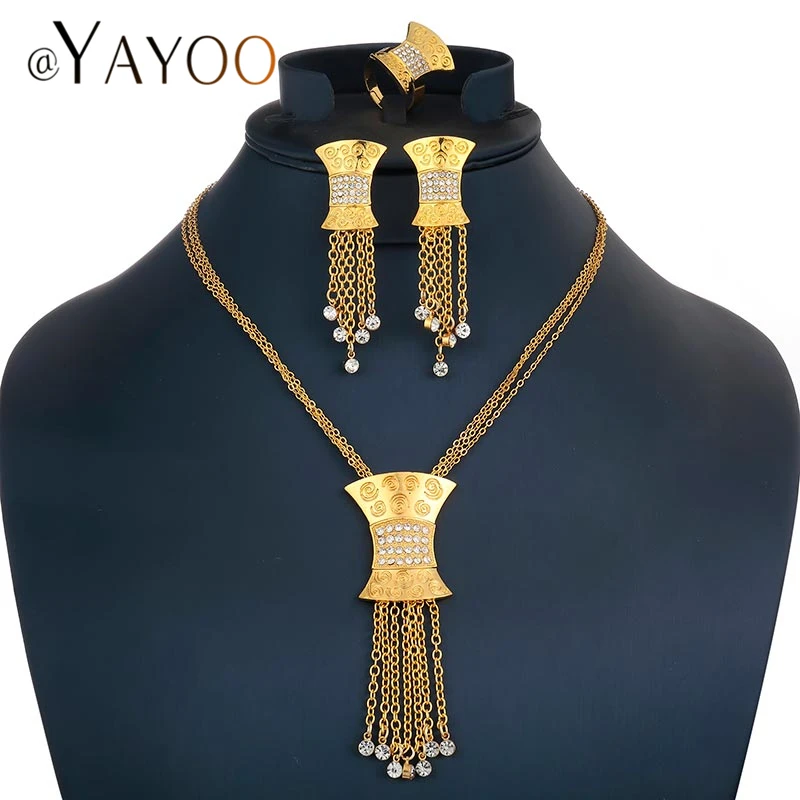 

AYAYOO Jewelry Sets for Women African Beads Jewelry Set Ethiopian Gold Color Jewelry Sets Wedding Trendy Bridal Jewelery Costume
