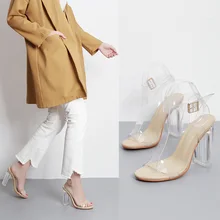 Summer Sandalias Transparente 2017 New High heels Sandals Women gladiator Sandals T-Strap Crystal Heels Ladies Shoes Apricot 40