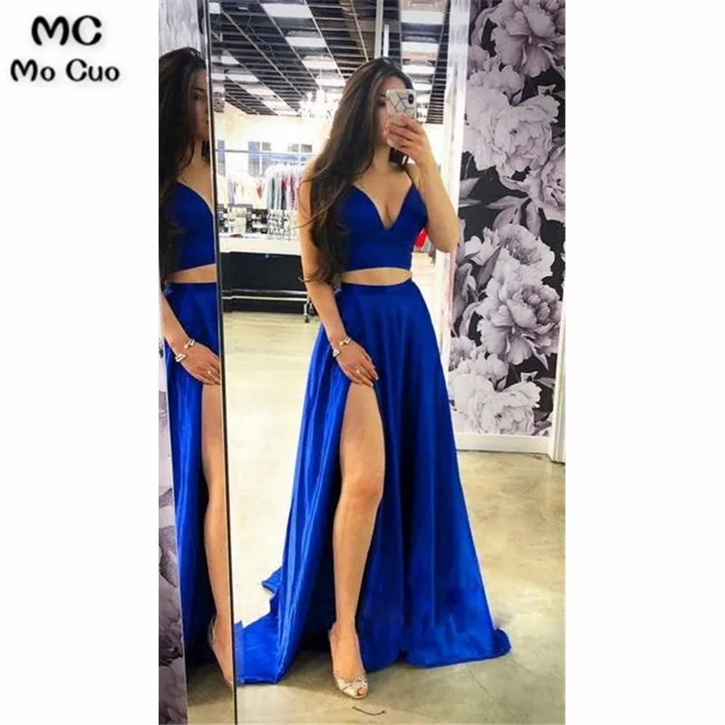 Two Pieces Royal Blue Long Prom Dresses Custom-made School Dance Dress Fashion Graduation Party Dress