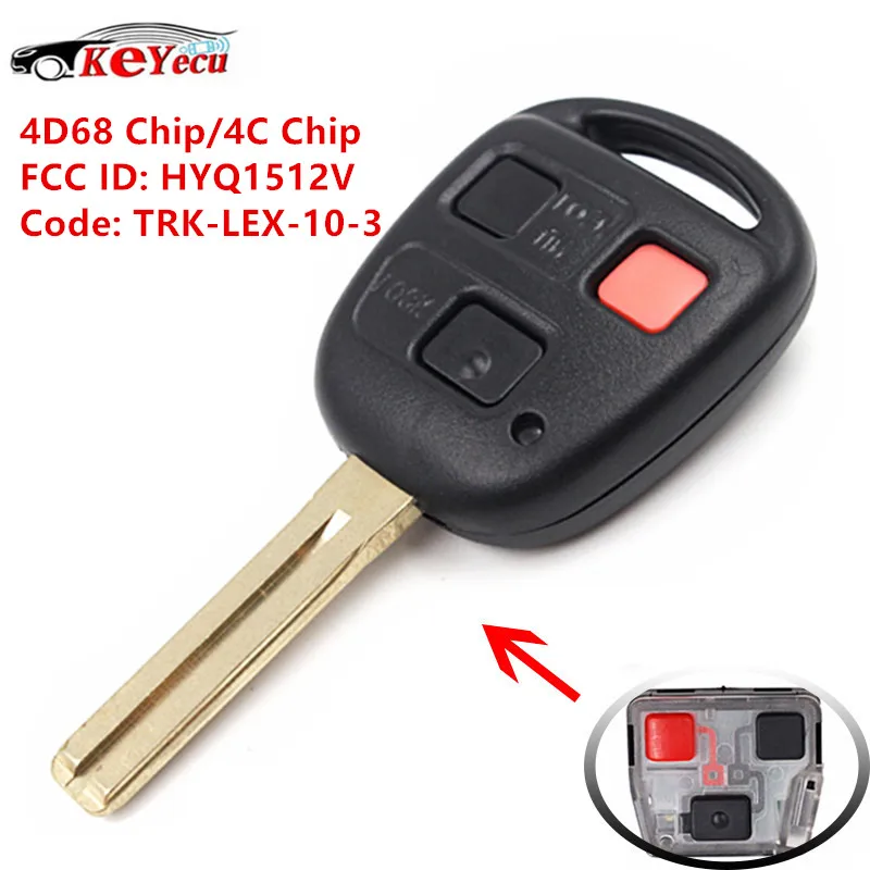 

KEYECU 3 Button New Remote Car Key 4D68/4C Chip for Lexus GX470 2003-2009 LX470 2003-2008 FCC ID HYQ1512V Code: TRK-LEX-10-3
