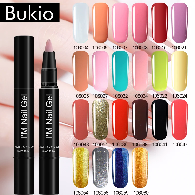 

Bukio 3 In 1 One Step Gel Polish 22 Colors Nail Varnish Soak Off Gel Nail UV LED Nail Varnish Gel Painting Lacquer Brush Pen