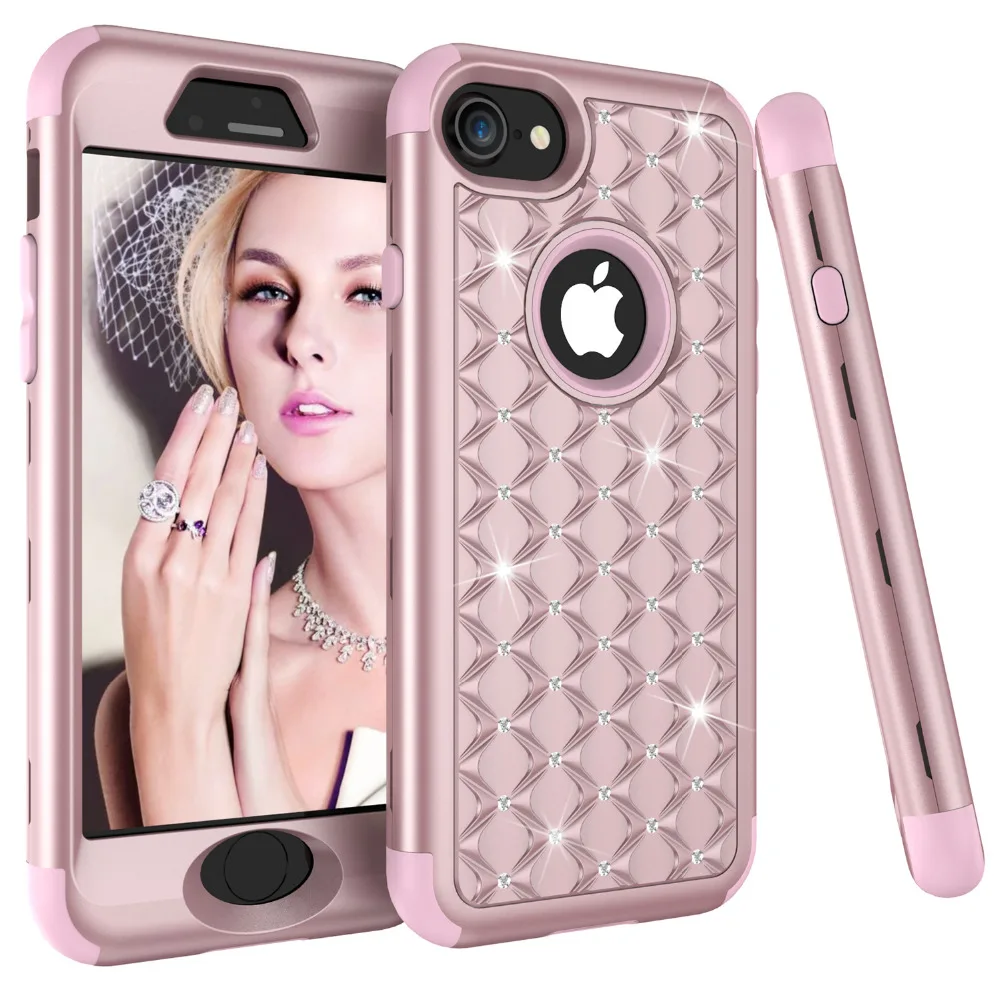Bling Diamond Shockproof  Armor Case For iphone 11 12 13 Pro XS Max 8 7 Plus Cover 3 in 1 Silicon & PC Full Protection Back Case case for iphone 13 mini