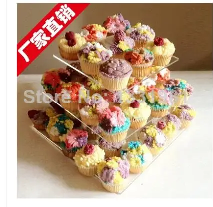 

Thickening Square 3-Tier Transparent Lucite Bakery Stand/Perspex Pastry Display decoration