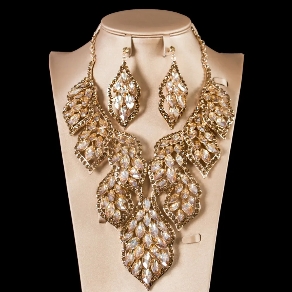 

XT QU Colorful jewelry set Austrian crystal big necklace and drop earring wedding jewelry sets for bridal free shipping