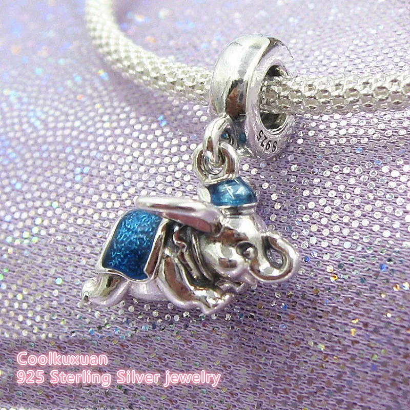 

2019 Mother's Day 100% 925 Sterling Silver Flying Dumbo Beads Blue Enamel Charm Pendant Fit Original Pandora Charms Bracelet
