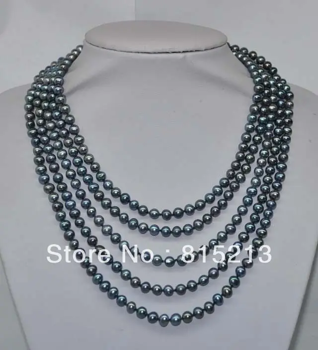 

ddh00806 AA 90" 5-6mm peacock black pearl necklace