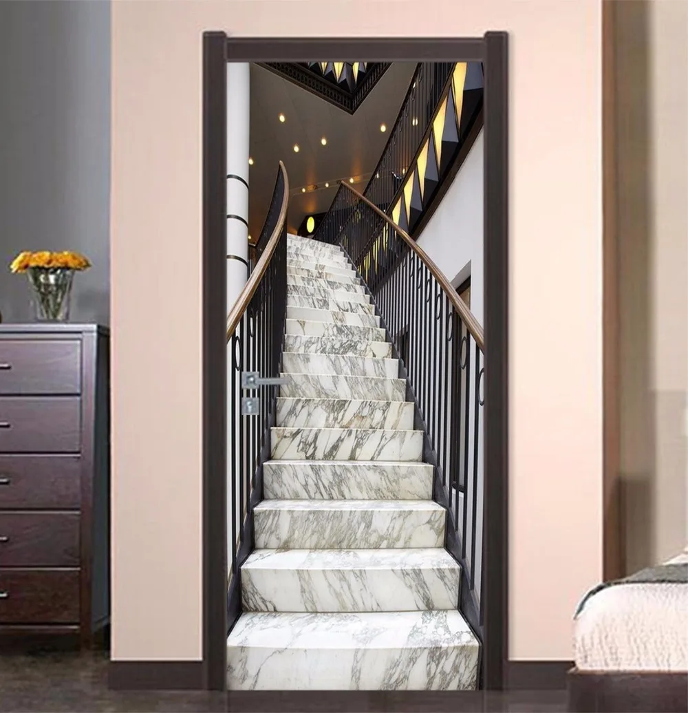 Роскошная Наклейка на стену для лестницы и двери s DIY Фреска для спальни домашний декор плакат ПВХ водонепроницаемая наклейка на дверь 77x200 см
