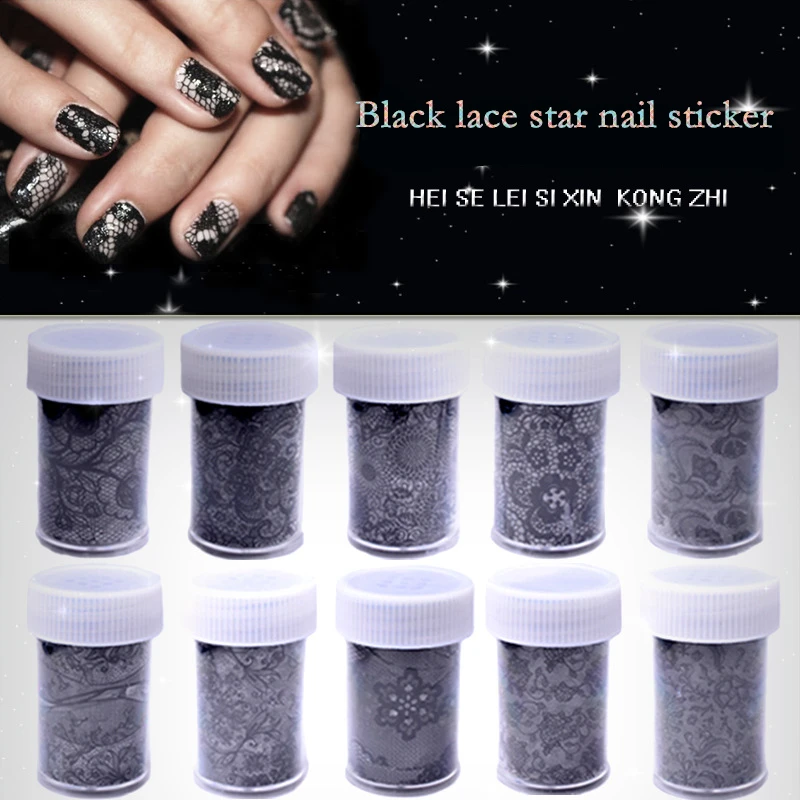 

Nu-TATY Nail Art Black Lace Star Sticker Nail Sticker Star Paper 10 style Tools nail sticker