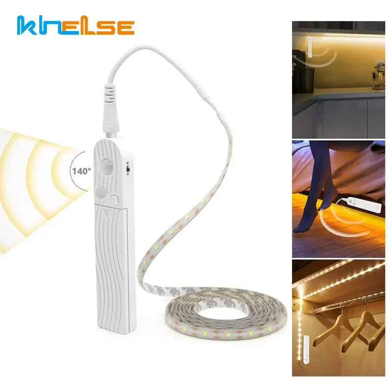

5V 1M 2M 3M Motion Sensor USB Power LED Strip Lights TV Backlight Tape Induction Cabinet Night Light Stair Kitchen Mirror Lamps