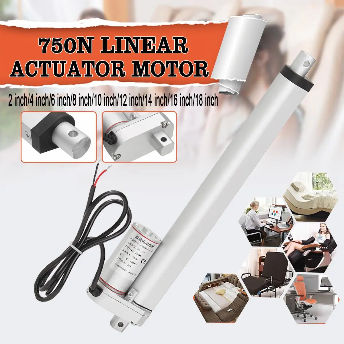 

DC12V 2-18" Linear Actuator door Opener Motor Heavy max. Lift 160 Lbs 750N