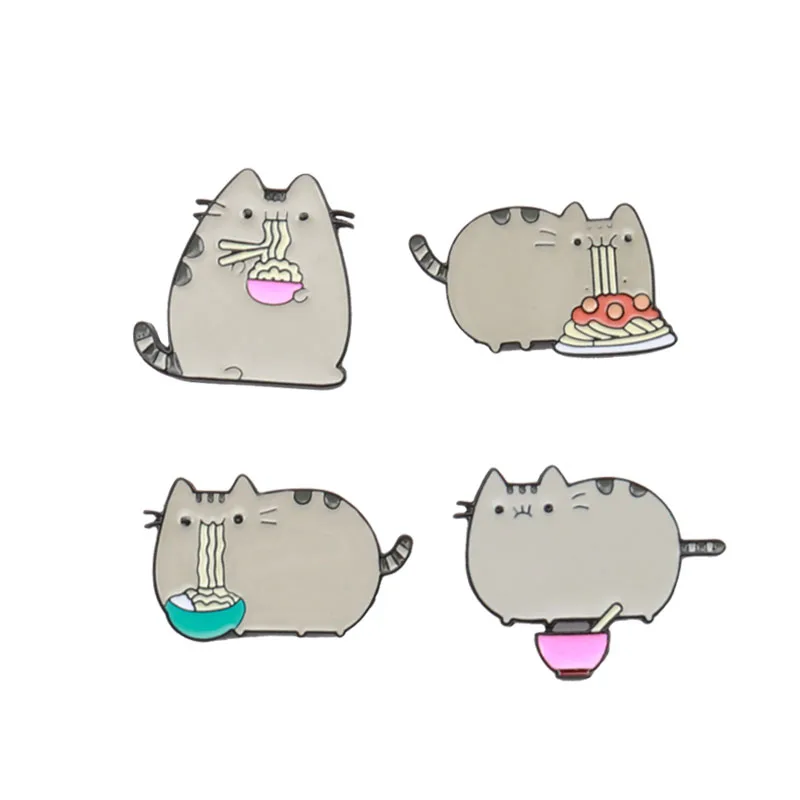 

Noodles Cat Pins Cute Hungry Fat Cat Brooch Denim Jackets Collar Badge Animal Jewelry Gift for Friends Kids