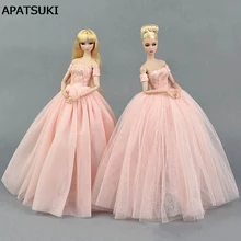 Розовое свадебное платье для куклы Барби, праздничная одежда принцессы, длинные платья, кукольная одежда для кукольного домика Барби