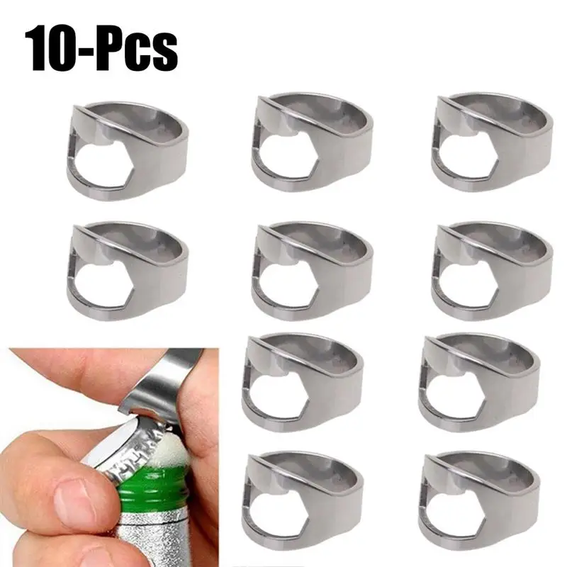 

10pcs Silver Color Ring Bottle Opener Metal Finger Ring Beer Kitchen Twist Tool High Quality Stainless Steel Wine Beer Openers