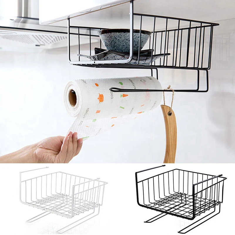 Kitchen Under Wardrobe Hanging Basket Rack Interlayer Iron art Storage