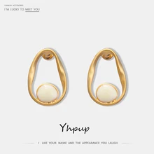 Yhpup, модные корейские эмалированные серьги-гвоздики с геометрическим узором, медные S925 Серебряные булавки, kolczyki для женщин, вечерние, для офиса, подарок