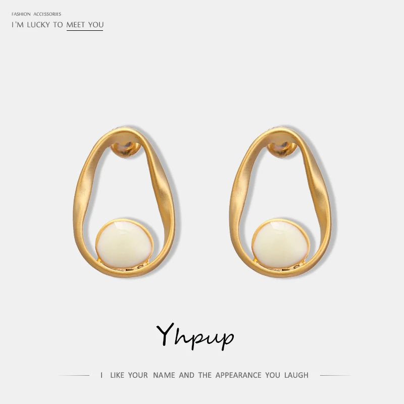 

Yhpup Fashion Korean Enamel Hollower Geometric Stud Earrings Copper S925 Silver Pins kolczyki for Women Party Office Gift 2019