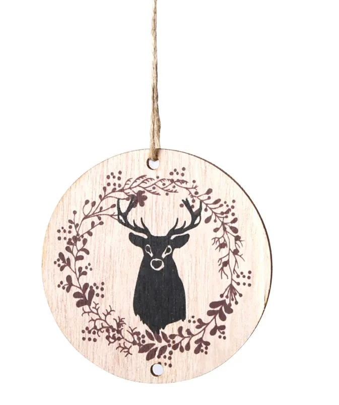 Elk (1Pcs) 10 шт./Партия DIY Рождественская голова оленя Рождественский северный олень Висячие деревянные украшения вечерние рождественские украшения для дома детские подарки - Цвет: Elk (1Pcs)