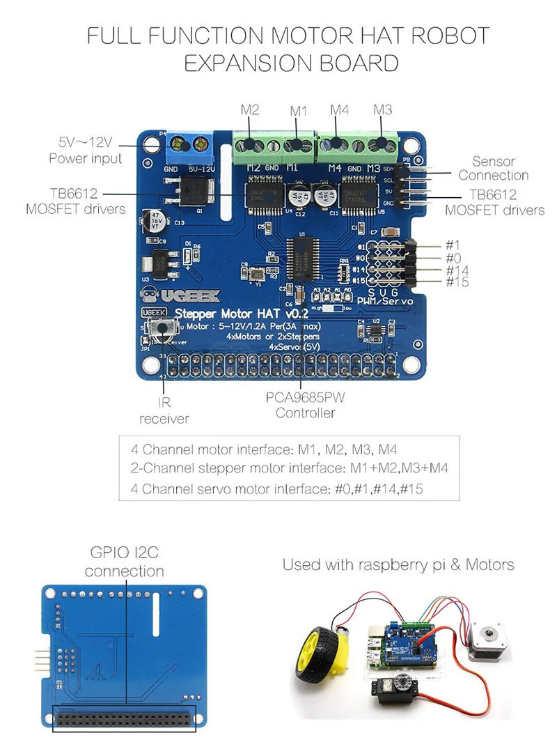 Raspberry Pi 4 моторная шляпа полнофункциональная плата расширения робота для Raspberry Pi 4/Pi 3B+/3B(шаговый двигатель/сервопривод/ИК-пульт