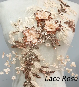 

Large Flowers Sequins Patches Embroidery Lace Patch Applique For Wedding/Evening Dress Diy Stage Costume Clothes Sew On Material